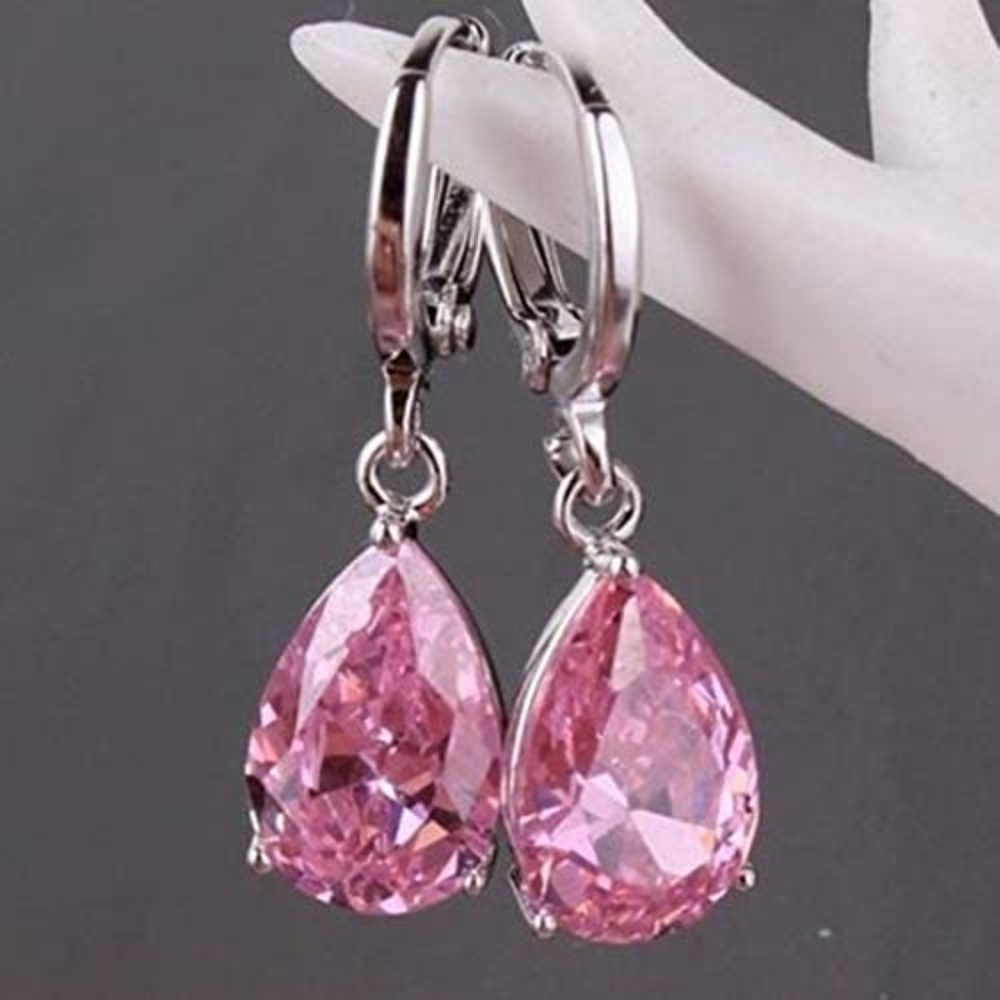 Pink Drop Dangle Earrings. Sterling Silver